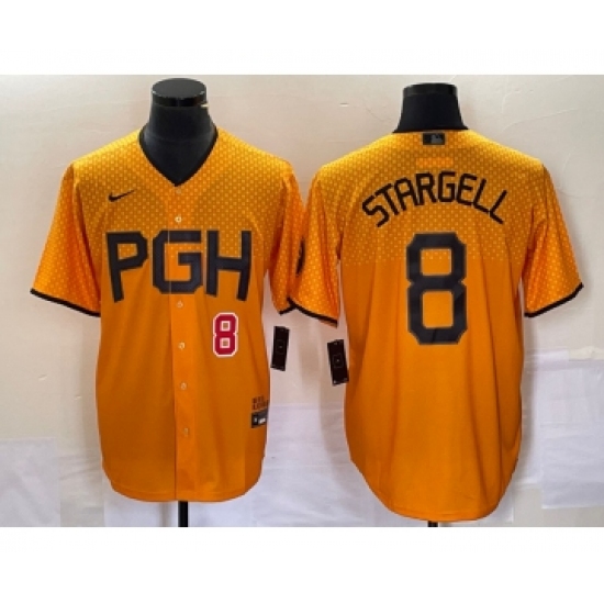 Men's Nike Pittsburgh Pirates 8 Willie Stargell Number Gold 2023 City Connect Stitched Jersey