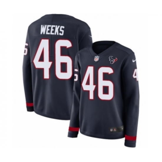 Women's Nike Houston Texans 46 Jon Weeks Limited Navy Blue Therma Long Sleeve NFL Jersey