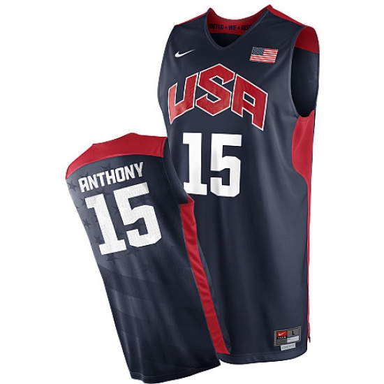 Men's Nike Team USA 15 Carmelo Anthony Swingman Navy Blue 2012 Olympics Basketball Jersey