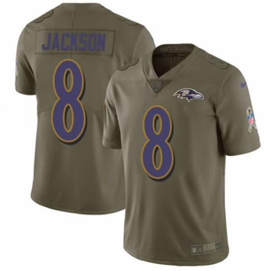 Men's Nike Baltimore Ravens 8 Lamar Jackson Limited Olive 2017 Salute to Service NFL Jersey