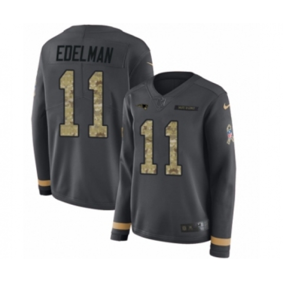 Women's Nike New England Patriots 11 Julian Edelman Limited Black Salute to Service Therma Long Sleeve NFL Jersey