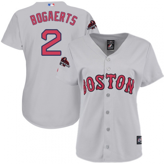 Women's Majestic Boston Red Sox 2 Xander Bogaerts Authentic Grey Road 2018 World Series Champions MLB Jersey