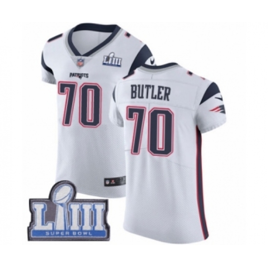 Men's Nike New England Patriots 70 Adam Butler White Vapor Untouchable Elite Player Super Bowl LIII Bound NFL Jersey