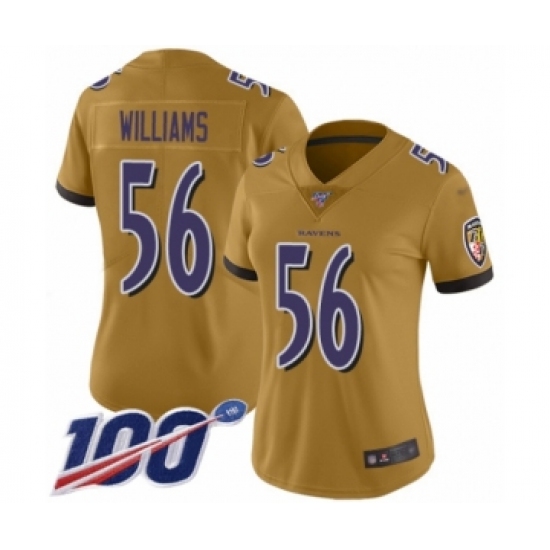 Women's Baltimore Ravens 56 Tim Williams Limited Gold Inverted Legend 100th Season Football Jersey