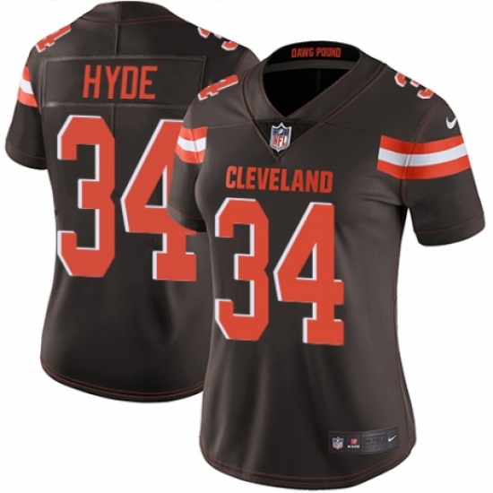 Women's Nike Cleveland Browns 34 Carlos Hyde Brown Team Color Vapor Untouchable Limited Player NFL Jersey