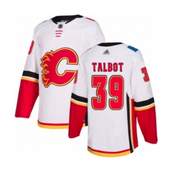 Men's Calgary Flames 39 Cam Talbot Authentic White Away Hockey Jersey