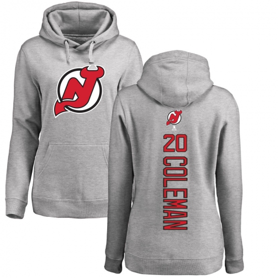 NHL Women's Adidas New Jersey Devils 20 Blake Coleman Ash Backer Pullover Hoodie