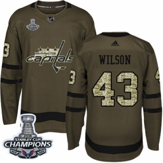 Men's Adidas Washington Capitals 43 Tom Wilson Authentic Green Salute to Service 2018 Stanley Cup Final Champions NHL Jersey