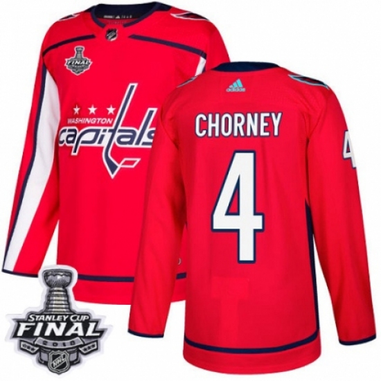 Youth Adidas Washington Capitals 4 Taylor Chorney Authentic Red Home 2018 Stanley Cup Final NHL Jersey