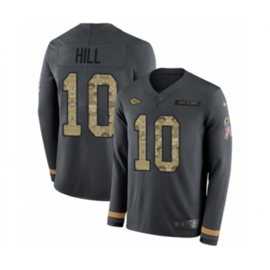 Men's Nike Kansas City Chiefs 10 Tyreek Hill Limited Black Salute to Service Therma Long Sleeve NFL Jersey