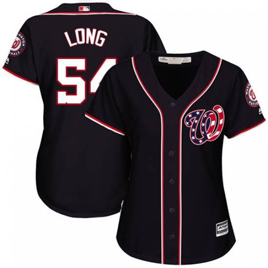 Women's Majestic Washington Nationals 54 Kevin Long Authentic Navy Blue Alternate 2 Cool Base MLB Jersey