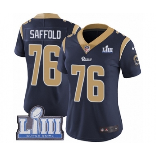 Women's Nike Los Angeles Rams 76 Rodger Saffold Navy Blue Team Color Vapor Untouchable Limited Player Super Bowl LIII Bound NFL Jersey