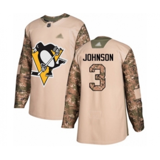 Youth Pittsburgh Penguins 3 Jack Johnson Authentic Camo Veterans Day Practice Hockey Jersey