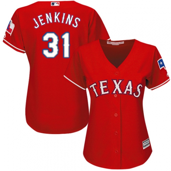 Women's Majestic Texas Rangers 31 Ferguson Jenkins Replica Red Alternate Cool Base MLB Jersey