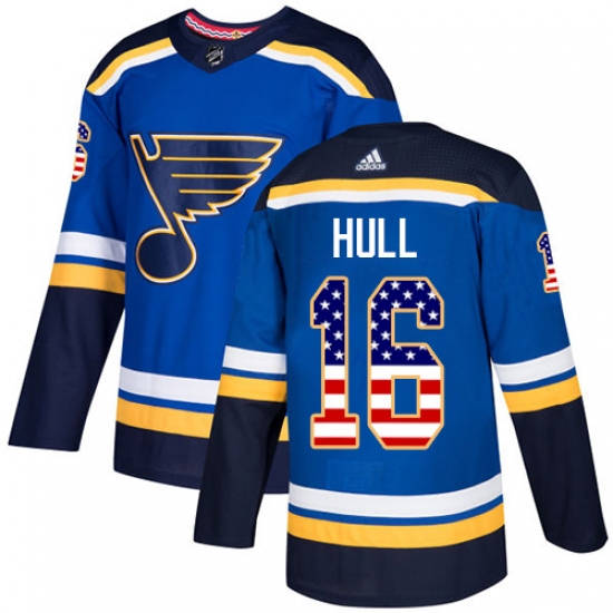 Youth Adidas St. Louis Blues 16 Brett Hull Authentic Blue USA Flag Fashion NHL Jersey