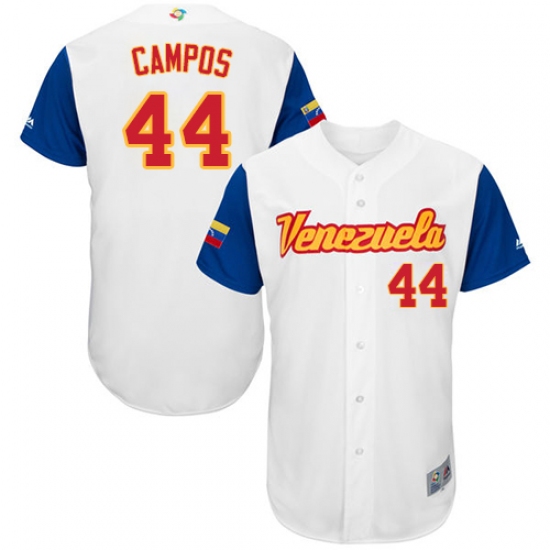 Men's Venezuela Baseball Majestic 44 Leonel Campos White 2017 World Baseball Classic Authentic Team Jersey