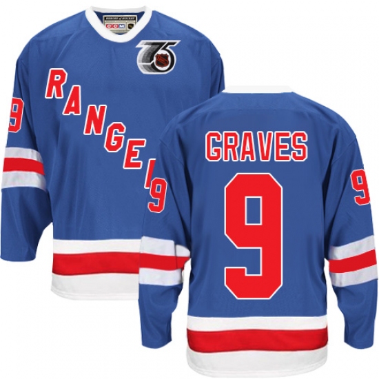 Men's CCM New York Rangers 9 Adam Graves Premier Royal Blue 75TH Throwback NHL Jersey