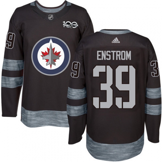 Men's Adidas Winnipeg Jets 39 Tobias Enstrom Authentic Black 1917-2017 100th Anniversary NHL Jersey