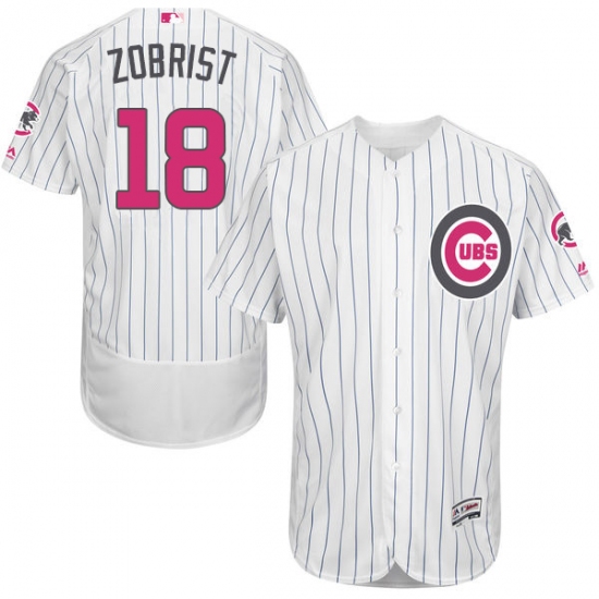 Men's Majestic Chicago Cubs 18 Ben Zobrist Authentic White 2016 Mother's Day Fashion Flex Base MLB Jersey