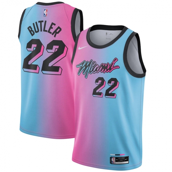 Youth Miami Heat 22 Jimmy Butler Nike Pink-Blue 2020-21 Swingman Jersey