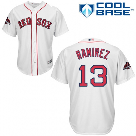 Youth Majestic Boston Red Sox 13 Hanley Ramirez Authentic White Home Cool Base 2018 World Series Champions MLB Jersey