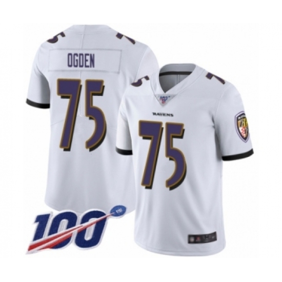 Men's Baltimore Ravens 75 Jonathan Ogden White Vapor Untouchable Limited Player 100th Season Football Jersey