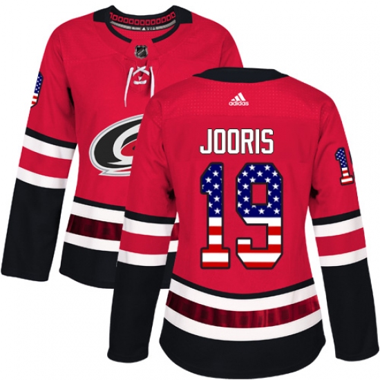 Women's Adidas Carolina Hurricanes 19 Josh Jooris Authentic Red USA Flag Fashion NHL Jersey