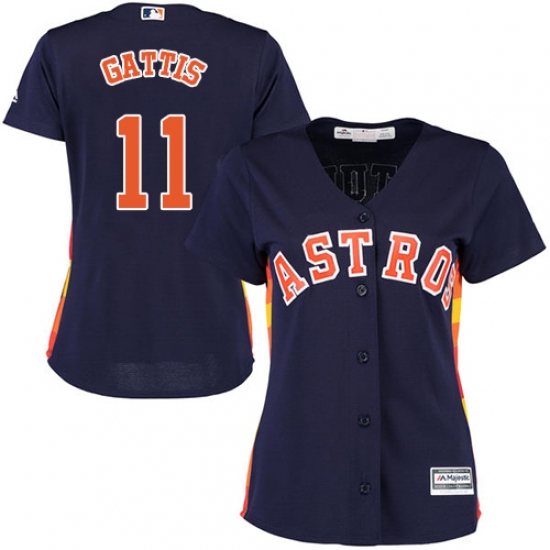 Women's Majestic Houston Astros 11 Evan Gattis Authentic Navy Blue Alternate Cool Base MLB Jersey
