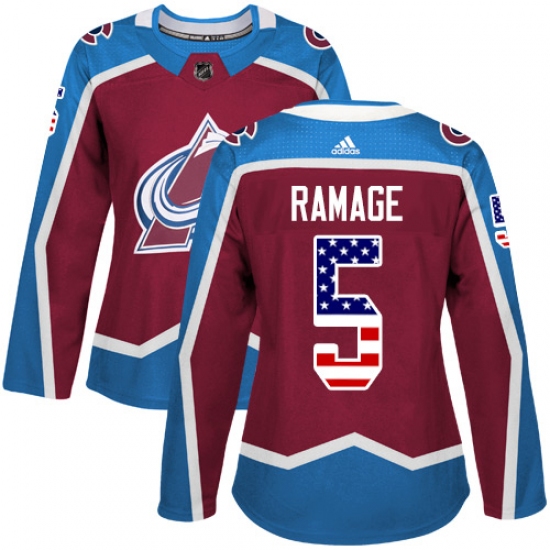 Women's Adidas Colorado Avalanche 5 Rob Ramage Authentic Burgundy Red USA Flag Fashion NHL Jersey