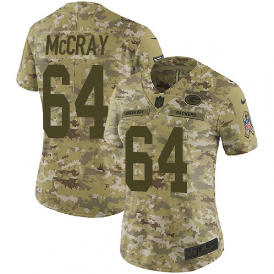 Women's Nike Green Bay Packers 64 Justin McCray Limited Camo 2018 Salute to Service NFL Jersey