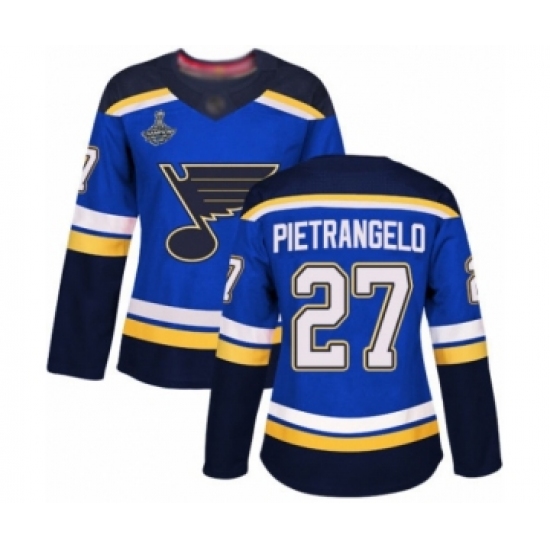 Women's St. Louis Blues 27 Alex Pietrangelo Authentic Royal Blue Home 2019 Stanley Cup Champions Hockey Jersey