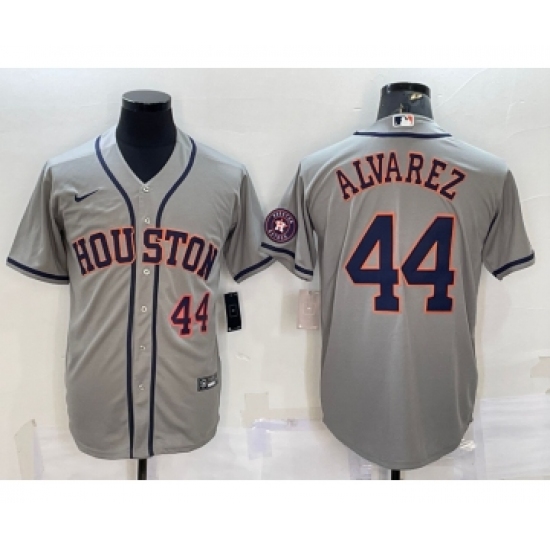 Men's Houston Astros 44 Yordan Alvarez Number Grey With Patch Stitched MLB Cool Base Nike Jersey