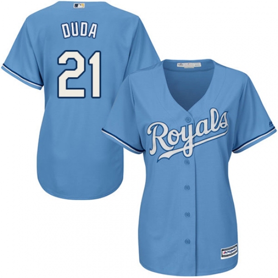 Women's Majestic Kansas City Royals 21 Lucas Duda Replica Light Blue Alternate 1 Cool Base MLB Jersey