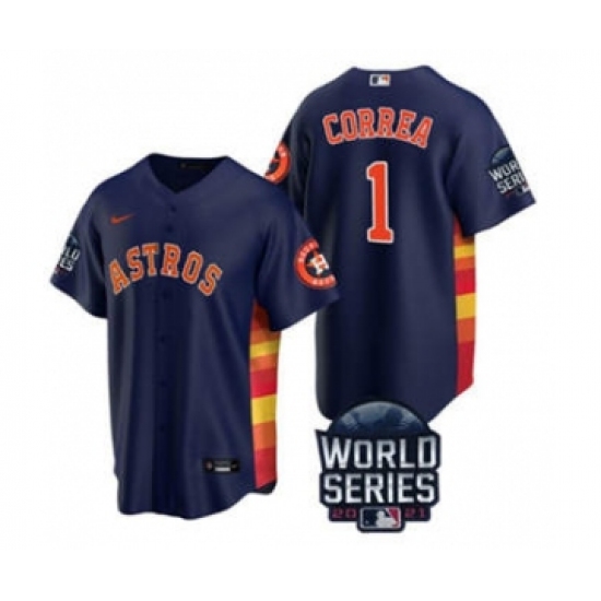 Men's Houston Astros 1 Carlos Correa 2021 Navy World Series Cool Base Stitched Baseball Jersey