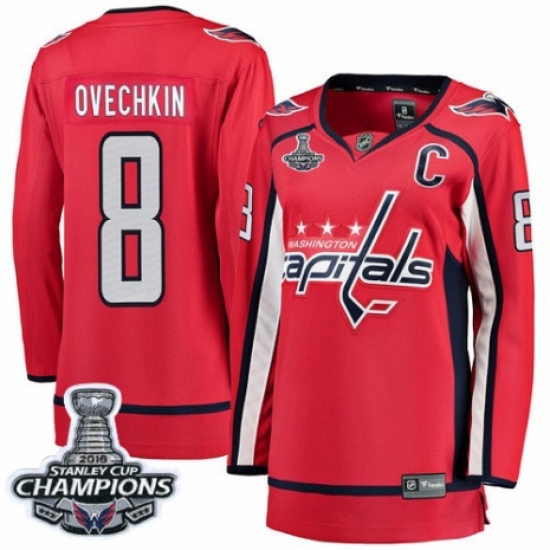 Women's Washington Capitals 8 Alex Ovechkin Fanatics Branded Red Home Breakaway 2018 Stanley Cup Final Champions NHL Jersey