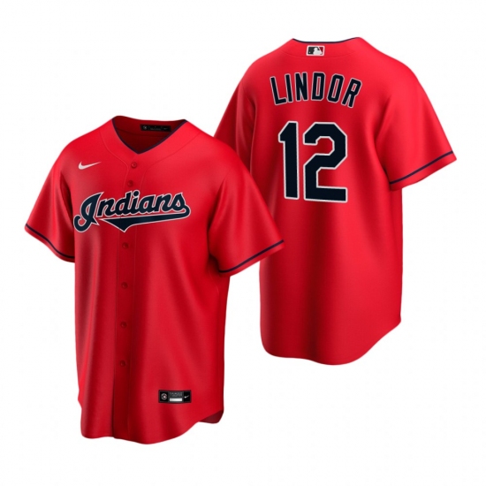 Men's Nike Cleveland Indians 12 Francisco Lindor Red Alternate Stitched Baseball Jersey