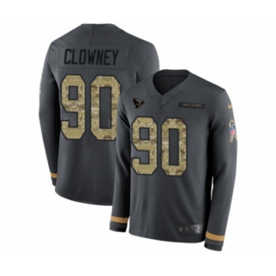 Youth Nike Houston Texans 90 Jadeveon Clowney Limited Black Salute to Service Therma Long Sleeve NFL Jersey