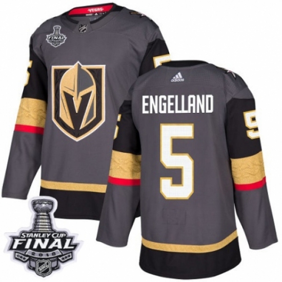 Men's Adidas Vegas Golden Knights 5 Deryk Engelland Premier Gray Home 2018 Stanley Cup Final NHL Jersey