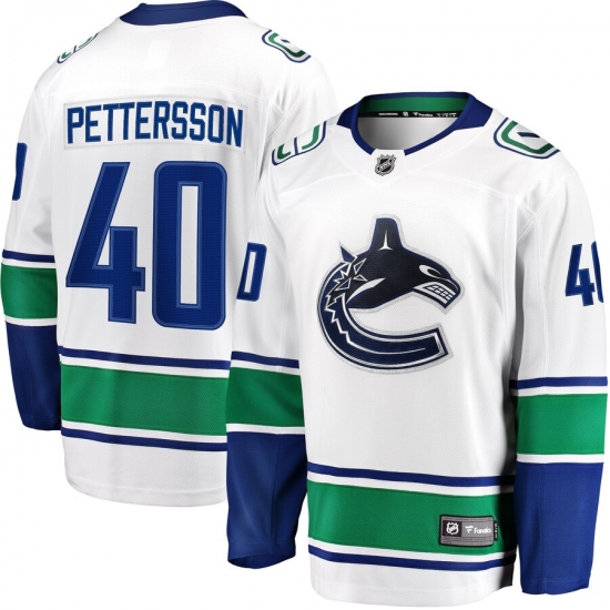 Men's Vancouver Canucks 40 Elias Pettersson Fanatics Branded White 2019-20 Away Premier Breakaway Player Jersey