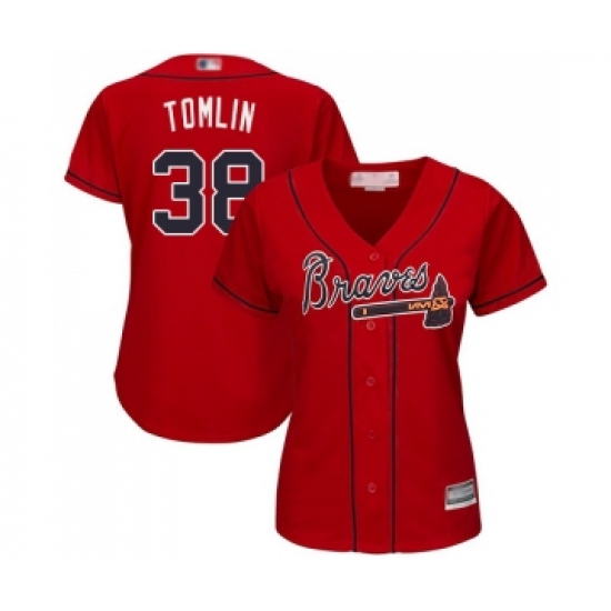 Women's Atlanta Braves 38 Josh Tomlin Replica Red Alternate Cool Base Baseball Jersey