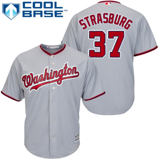 Youth Majestic Washington Nationals 37 Stephen Strasburg Authentic Grey Road Cool Base MLB Jersey