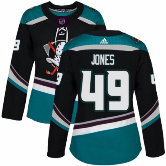 Women's Adidas Anaheim Ducks 49 Max Jones Premier BlackTeal Alternate NHL Jersey