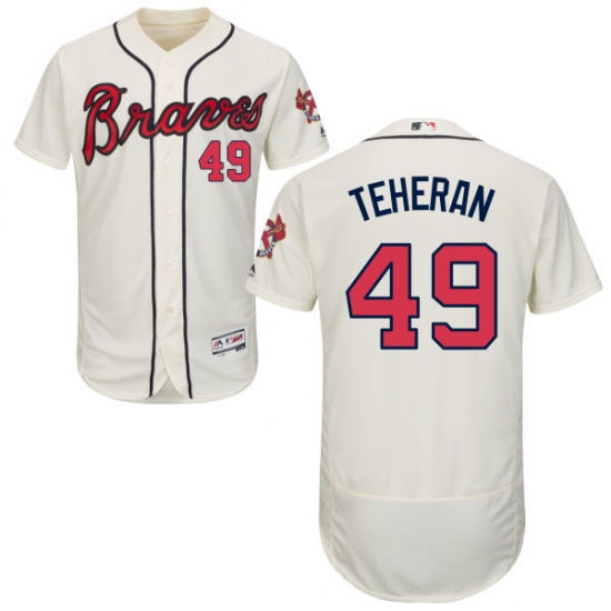 Men's Majestic Atlanta Braves 49 Julio Teheran Cream Alternate Flex Base Authentic Collection MLB Jersey