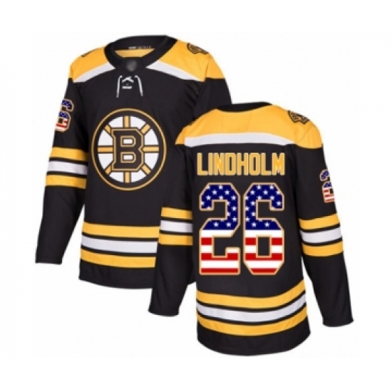 Youth Boston Bruins 26 Par Lindholm Authentic Black USA Flag Fashion Hockey Jersey