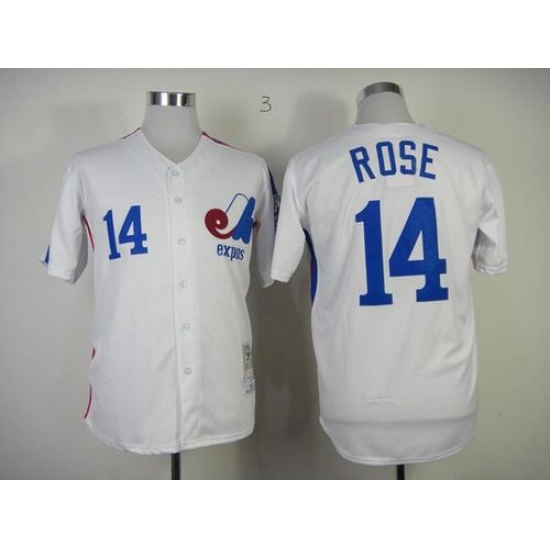 Mitchell And Ness Expos 14 Pete Rose White Throwback Stitched Baseball Jersey