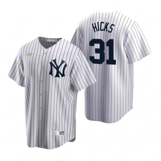 Men's Nike New York Yankees 31 Aaron Hicks White Cooperstown Collection Home Stitched Baseball Jersey