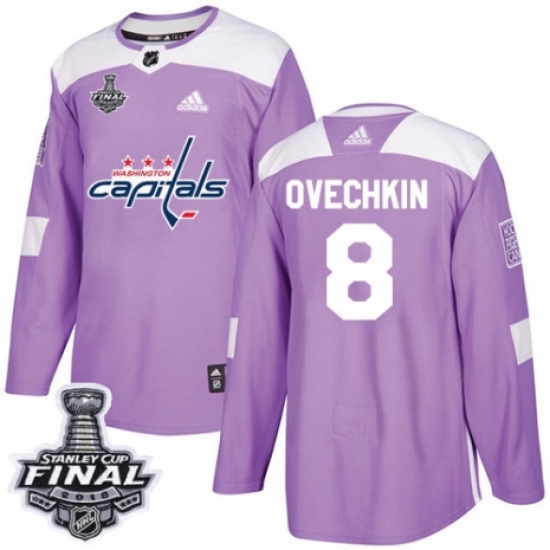 Men's Adidas Washington Capitals 8 Alex Ovechkin Authentic Purple Fights Cancer Practice 2018 Stanley Cup Final NHL Jersey