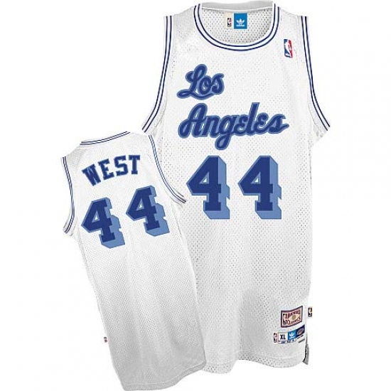 Men's Mitchell and Ness Los Angeles Lakers 44 Jerry West Authentic White Throwback NBA Jersey