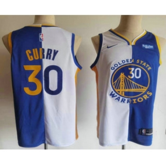 Men's Golden State Warriors 30 Stephen Curry White Blue Two Tone Stitched Swingman Nike Jersey With Sponsor