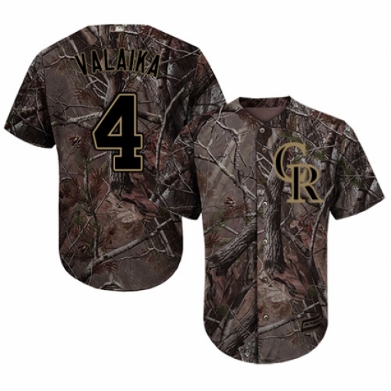 Youth Majestic Colorado Rockies 4 Pat Valaika Authentic Camo Realtree Collection Flex Base MLB Jersey